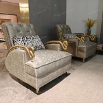 Leopard Jacquard L-Shape Sofa Set with Button Tufting Craftsmanship, Snake-Head Armrests & Braided Stainless Steel Legs